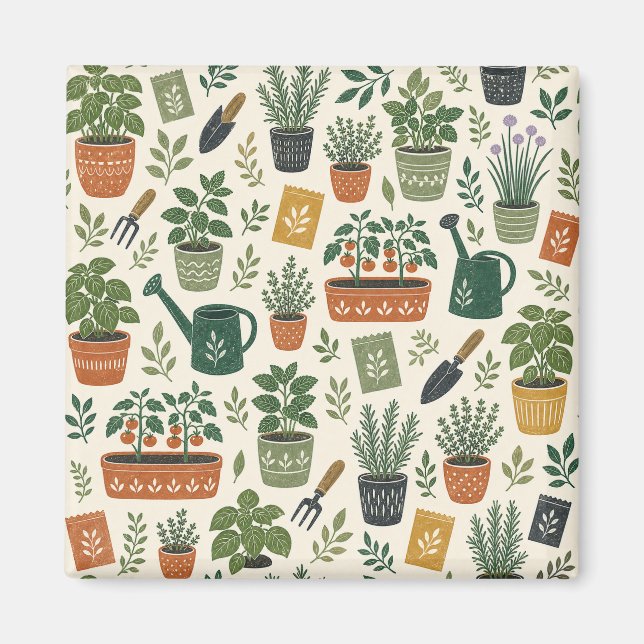 Small-Space Garden Illustrated Square Magnet (Front)
