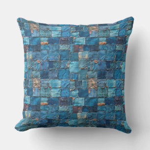 Small square pieces of denim old patchwork fabric cushion
