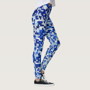 Small squares messed, shades of blue with white leggings