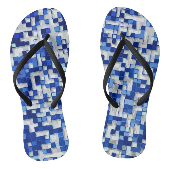 Small squares overlapped, tones of blue with white flip flops (Footbed)