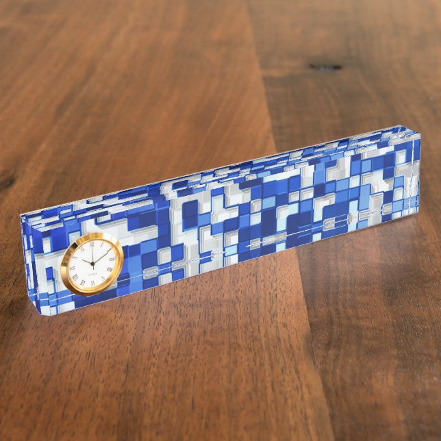 Small squares scattered, tones of blue with white nameplate (Side)
