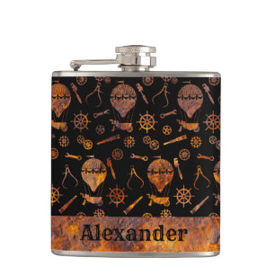 Small Steampunk Colorful Rusty Balloons Theme Hip Flask