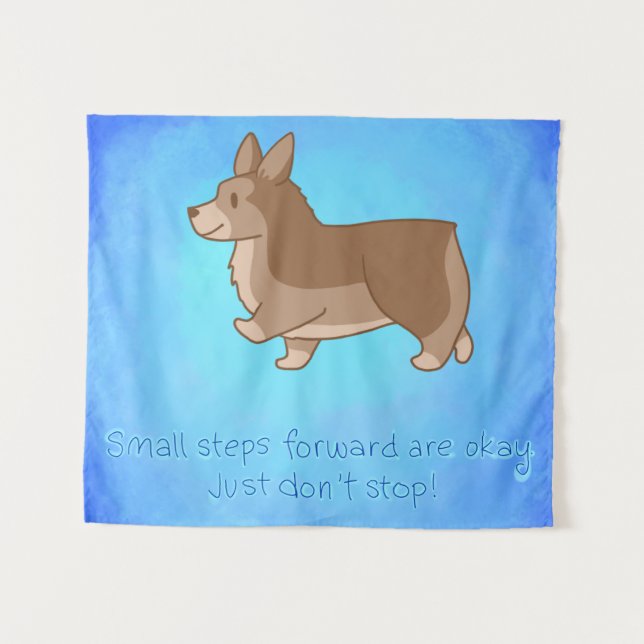 "Small Steps Forward" Corgi Inspirational Tapestry (Front (Horizontal))