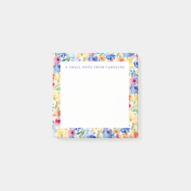 Small Sticky Notepad Colourful Watercolor Floral (Front)