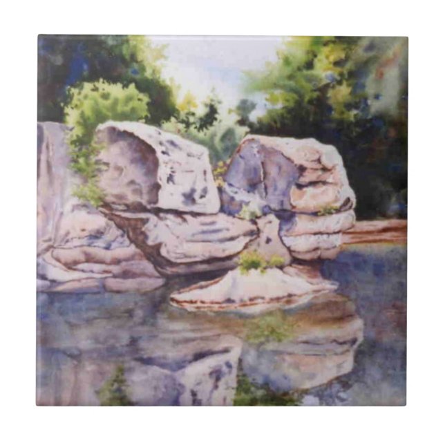 Small stream rock and water painting, tile (Front)