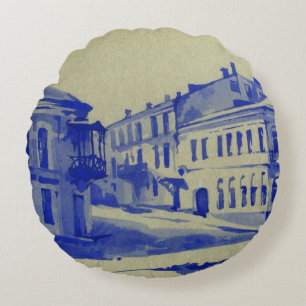 Small streets in the old town round cushion