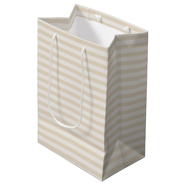 Small Stripes Beige Ivory Elegant Medium Gift Bag (Front Angled)