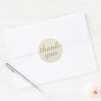 Small Stripes Beige Ivory Thank You Sticker