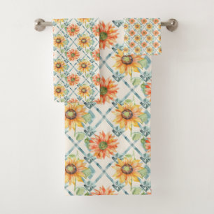 Small Sunflowers Modern Watercolor floral Bath Towel Set