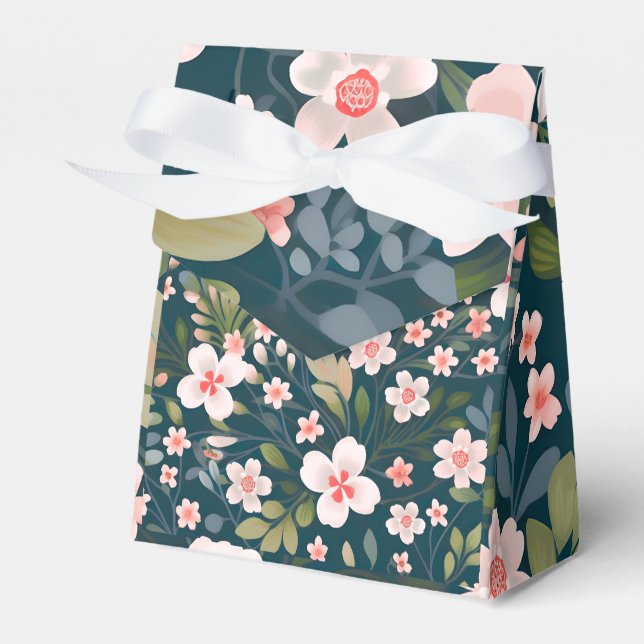 Small Tent Favor Box with Ribbon ( Floral Design) (Front Side)