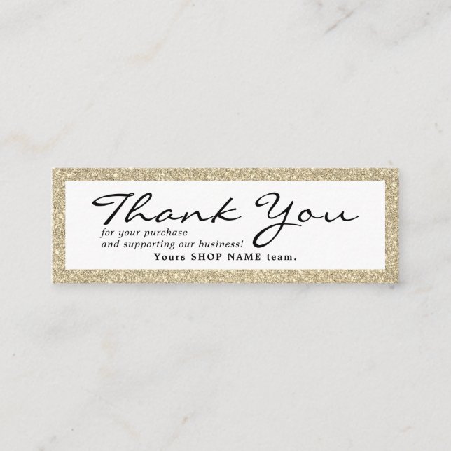 Small Thank you for order gold frame  Mini Business Card (Front)