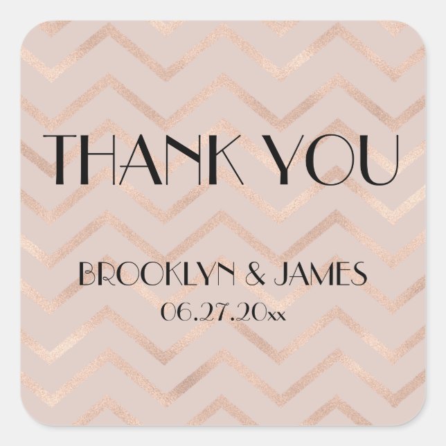 Small Thank You Rose Gold Chevron Wedding Stickers (Front)