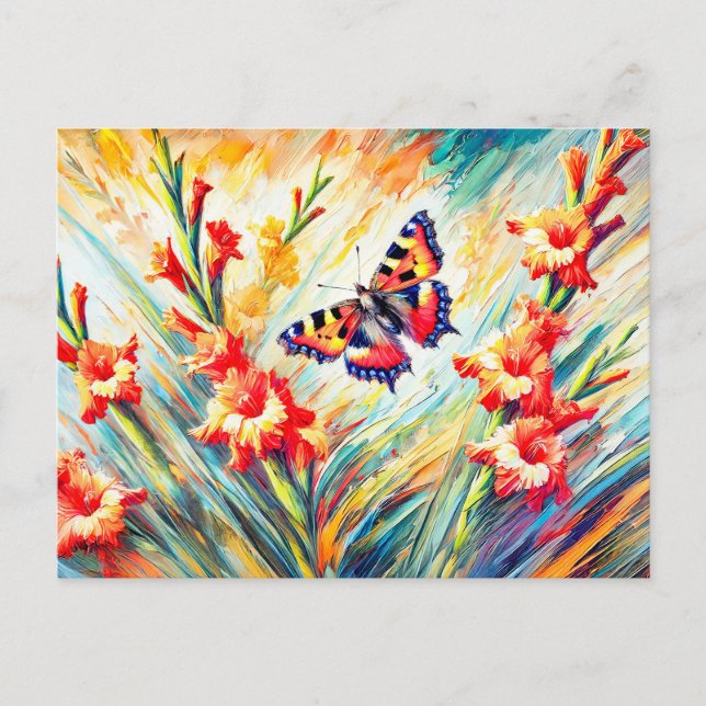 Small Tortoiseshell Butterfly with Gladiolus in Oi Postcard (Front)