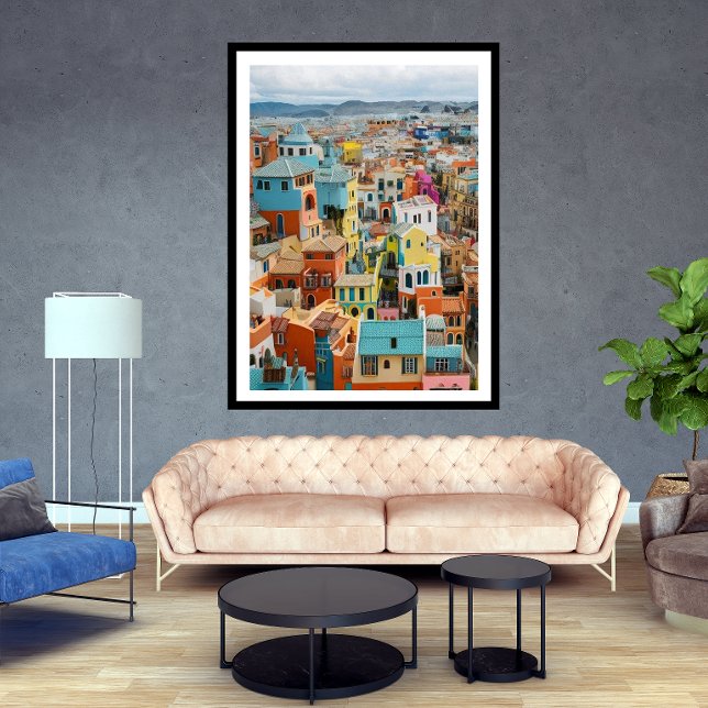 Small Tourist town many colourful houses happy  Poster (Creator Uploaded)