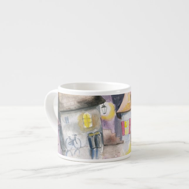Small town at night espresso cup (Front Left)