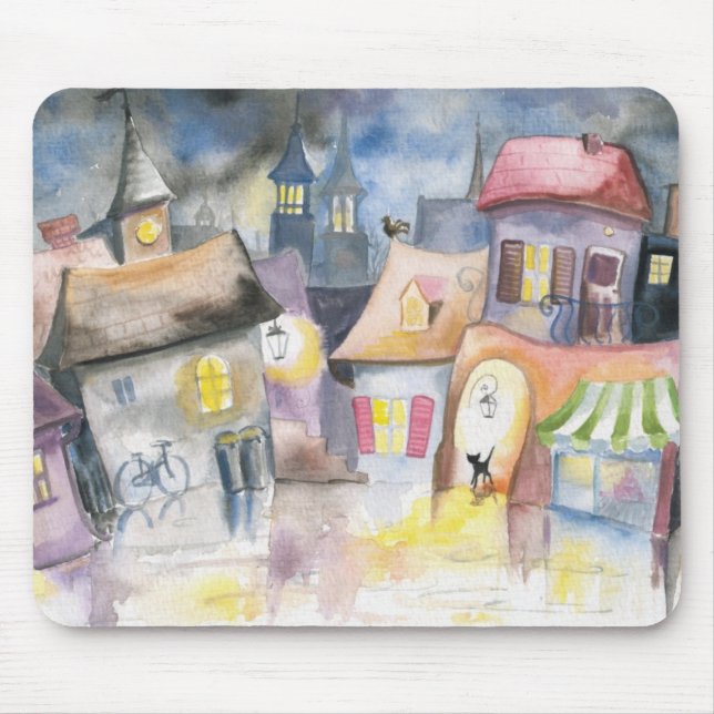 Small town at night mouse mat (Front)