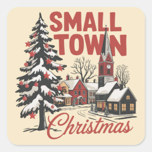 Small Town Christmas Country Farmer Family Retro  Square Sticker