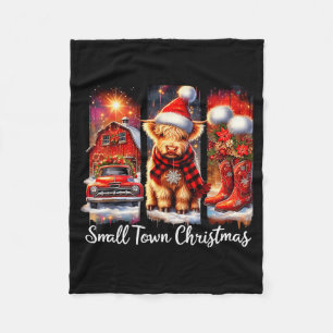 Small Town Christmas Highland Cow Western Art Fleece Blanket