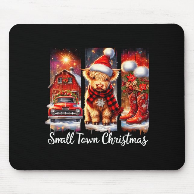 Small Town Christmas Highland Cow Western Art  Mouse Mat (Front)