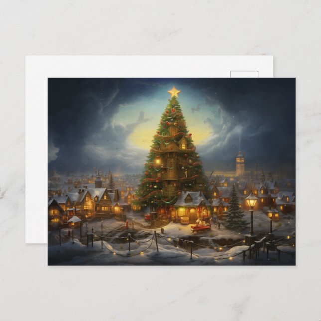small town Christmas miracle with big tree Postcard (Front/Back)