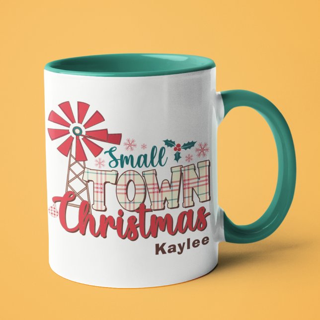 Small Town Christmas Rustic Typography Custom Name Mug (Creator Uploaded)