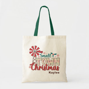 Small Town Christmas Rustic Typography Custom Name Tote Bag