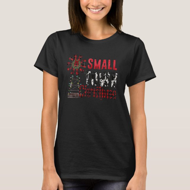 Small Town Christmas Windmill Red Plaid Cowhide Xm T-Shirt (Front)