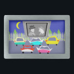 Small Town Drive-In Movie Belt Buckle<br><div class="desc">Pass the popcorn! This Small Town Drive-In Movie Belt Buckle will transport you to a simpler time, when gas was cheap, rock and roll was young, and the movie stars of Hollywood's Golden Age shined brighter than the night sky. The design features the rear view of five, virtually indestructible, retro...</div>