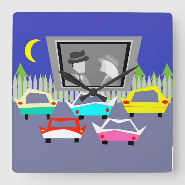 Small Town Drive-In Movie Wall Clock (Front)