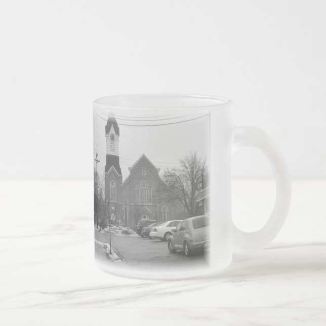 Small town living frosted glass coffee mug (Right)