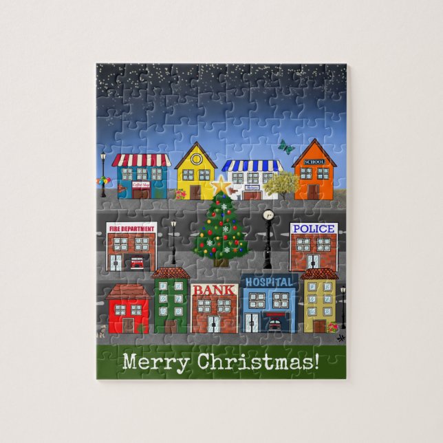 Small Town Neighbourhood | Merry Christmas Jigsaw Puzzle (Vertical)