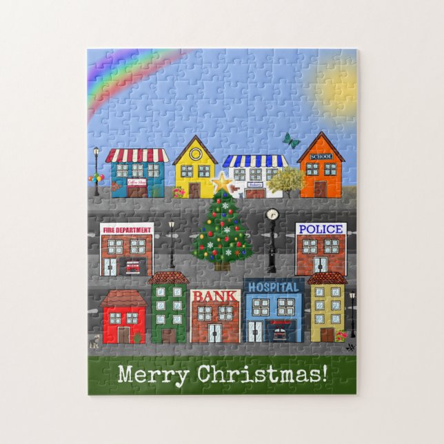 Small Town Neighbourhood | Merry Christmas Jigsaw Puzzle (Vertical)