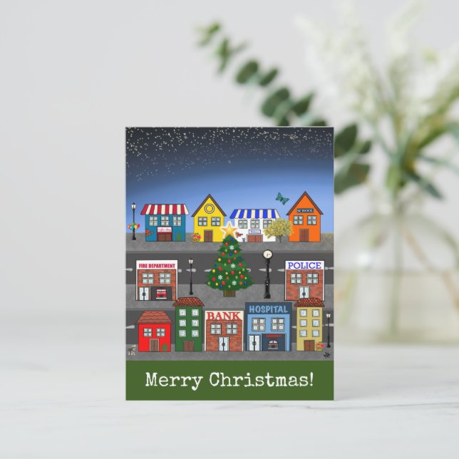 Small Town Neighbourhood | Merry Christmas Postcard (Standing Front)