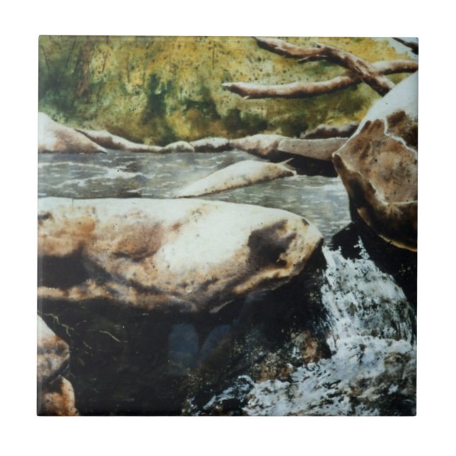 Small trout stream waterfalls watercolor. tile (Front)