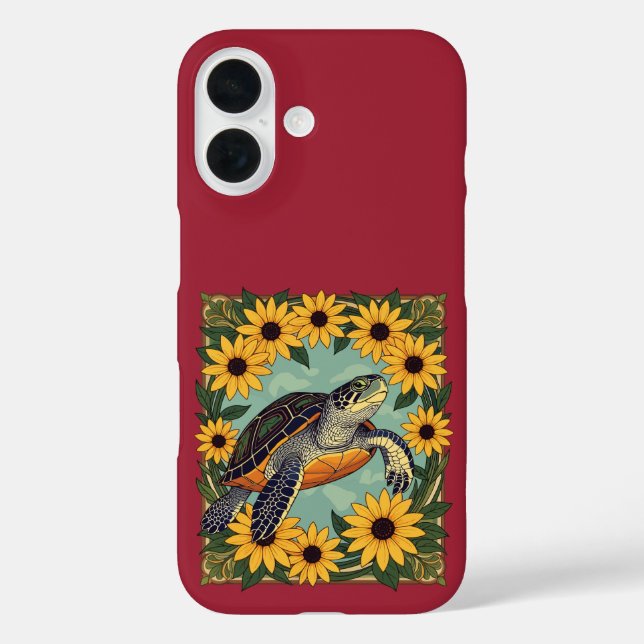 Small Turtle And Black-Eyed Daisy Flowers Case-Mate iPhone Case (Back)