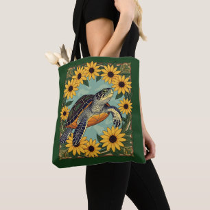 Small Turtle And Black-Eyed Daisy Flowers Tote Bag