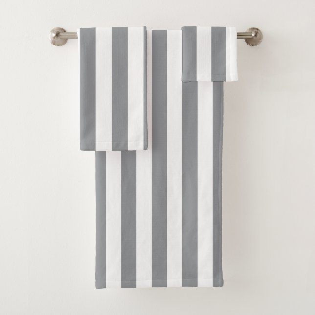 Small Vertical Grey Stripes Bath Towel Set (Insitu)