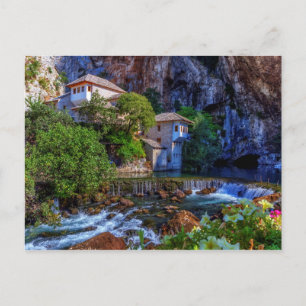 Small village Blagaj on Buna waterfall, Bosnia and Postcard