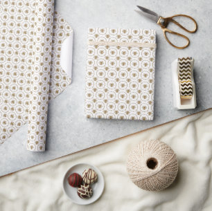 Small Vintage Gold Bee Wreath Pattern on Cream Wrapping Paper