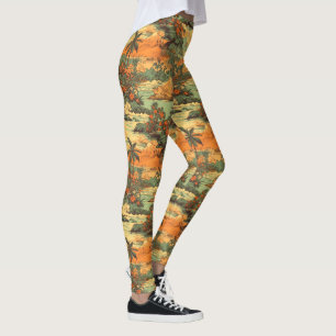 Small Vintage Hawaiian Landscape Green Leggings