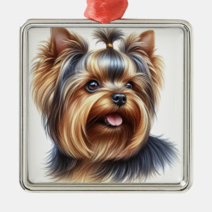 SMALL WATERCOLOR YORKSHIRE TERRIER PUPPY DOG METAL TREE DECORATION