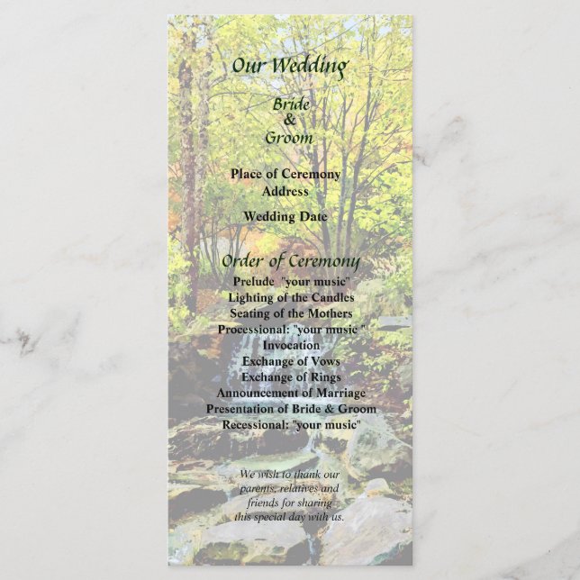 Small Waterfall in Autumn Park Wedding Program Programme (Front)