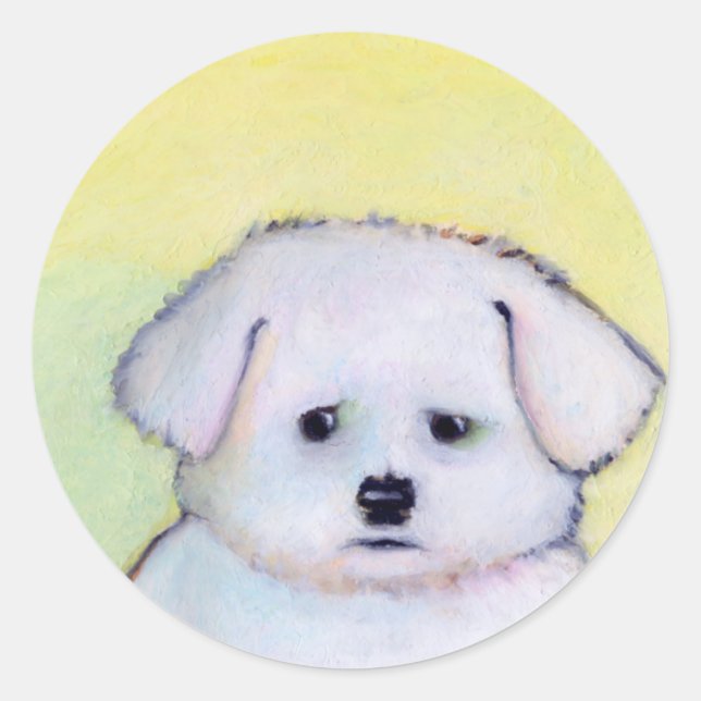 Small white dog art drawing cute Maltese puppy Classic Round Sticker (Front)
