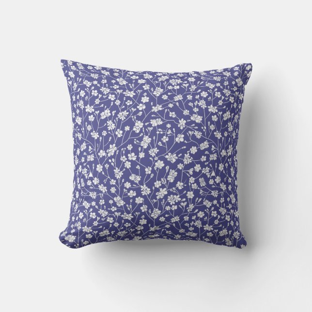 Small White Flowers  Periwinkle Blue  Pillow 16x16 (Front)