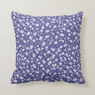 Small White Flowers  Periwinkle Blue  Pillow 16x16
