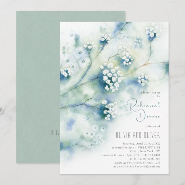 Small White Flowers Rehearsal Dinner Invitation (Front/Back)