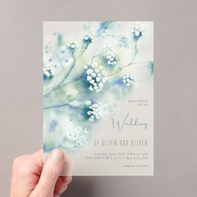 Small White Flowers Wedding Acrylic Invitations (Insitu (Handheld))