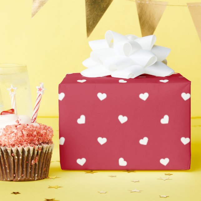 Small White Hearts on Red Pattern Wrapping Paper (Birthday Party)