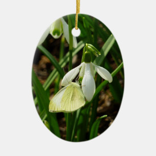 Small White on Snowdrop Ceramic Tree Decoration