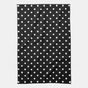 Small White Polka dots black background Tea Towel